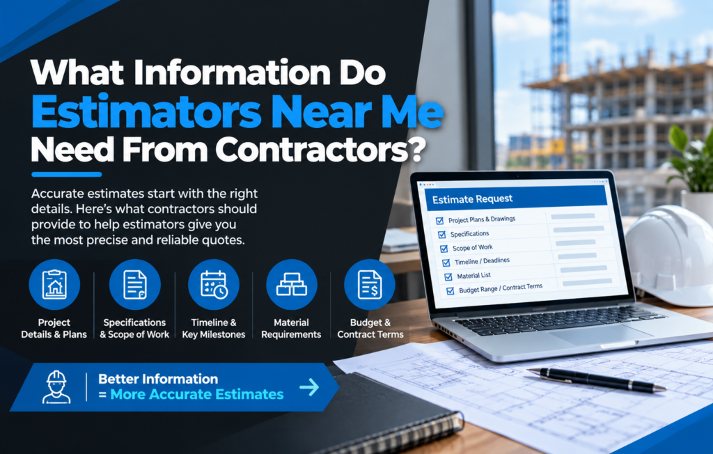 ConstructionEstimateHelp connects contractors with professional **estimators near me**, **construction estimators near me**, and experienced **construction estimators** who provide accurate quantity takeoffs, cost estimates, material calculations, and detailed project budgeting support.