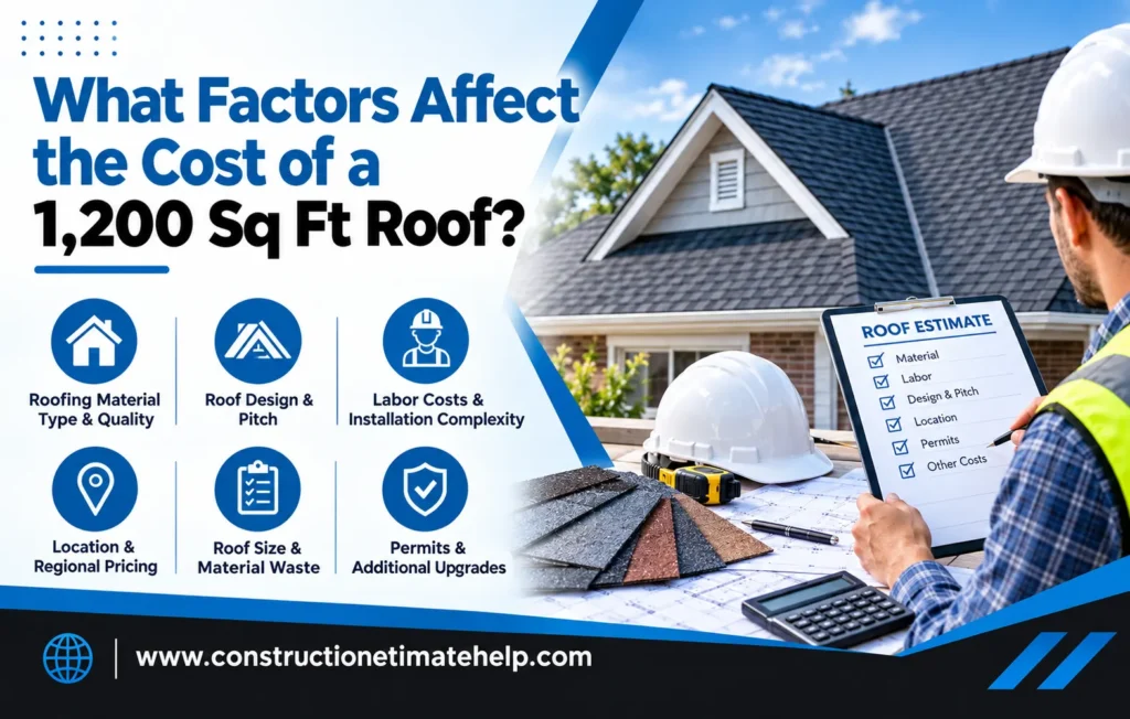 Discover the factors affecting the roof cost for 1,200 sq ft, including roofing materials, labor, design, and removal expenses. Get accurate estimates with ConstructionEstimateHelp.
